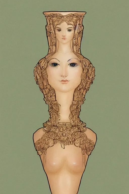 Image similar to a fantasy 2d detailed art of a woman who looks like an antique vase from Roman period