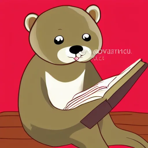 Image similar to A cute cartoon otter reading a book