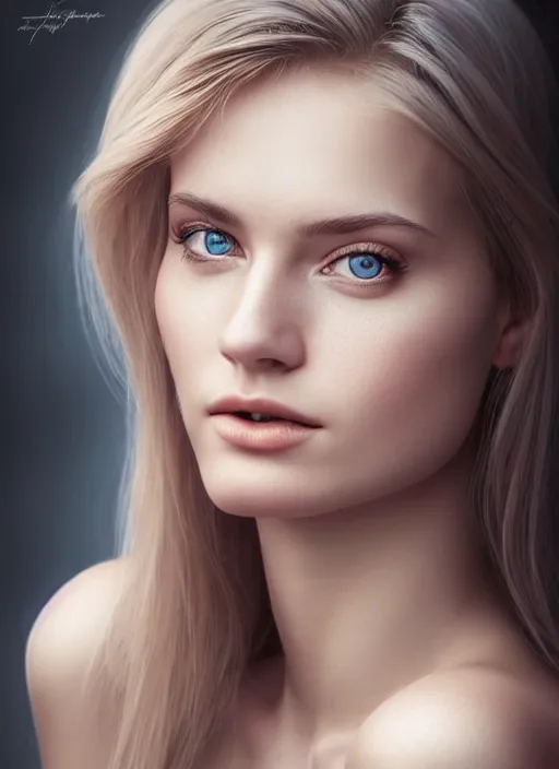 Image similar to a gorgeous norwegian female photo, professionally retouched, soft lighting, realistic, smooth face, full body shot, torso, dress, perfect eyes, sharp focus on eyes, 8 k, high definition, insanely detailed, intricate, elegant, art by artgerm and mark hall