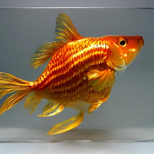 Image similar to goldfish made out of real metal gold