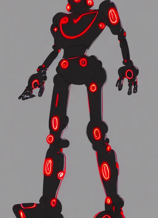 Image similar to a robot wearing a black grey and red outfit, full body shot, highly detailed, digital painting, artstation, concept art, smooth, sharp focus, illustration
