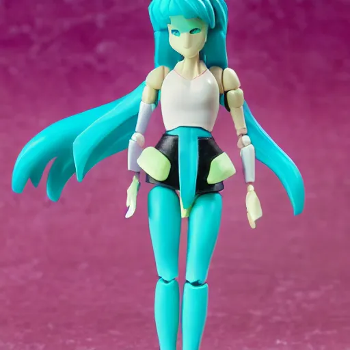 Prompt: 1 9 8 0 s kenner style action figure of hatsune miku, 5 points of articulation, full body, 4 k, highly detailed