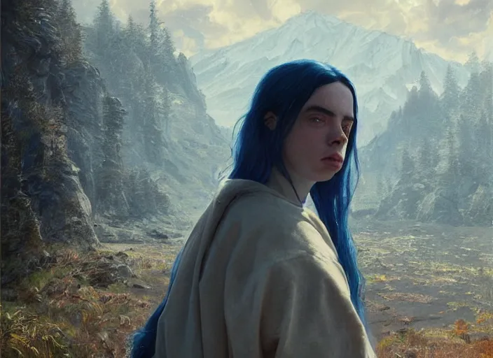 Image similar to billie eilish the real god, watching the earth. epic cinematic hyperrealism masterpiece. realistic poster with shaded lighting by craig mallismo, artgerm, jeremy lipkin and michael garmash, unreal engine, radiant light, detailed and complex environment, octane photoreal 3 d render, art station trends