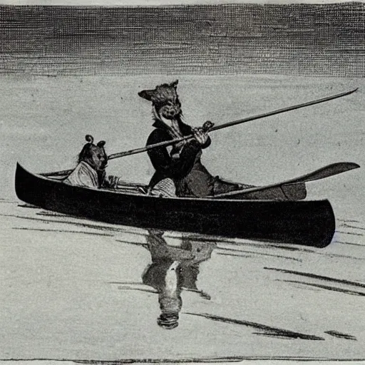 Image similar to fur trader in a canoe, 1 8 5 0. illustrated by n. c. wyeth.