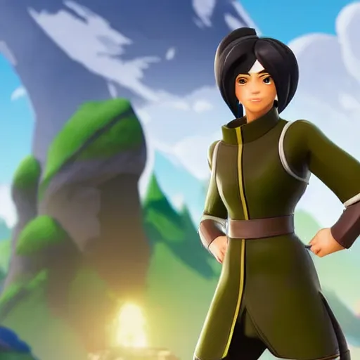 Image similar to toph beifong in fortnite, blind eyes, character render, full body shot, highly detailed, in game render