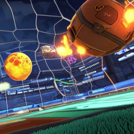 Prompt: photo of rocket league on the moon realistic