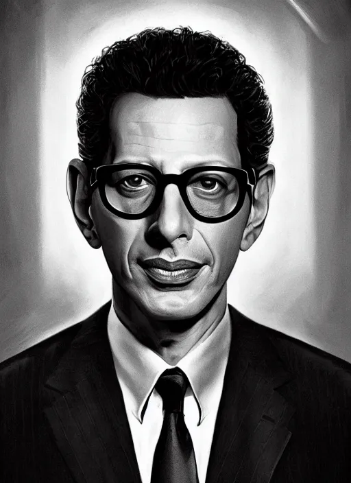 Image similar to portrait of Jeff Goldblum in The Fly (1986), highly detailed, centered, solid color background, digital painting, artstation, concept art, smooth, sharp focus, illustration, Basil Gogos, Joseph Christian Leyendecker, Les Edwards, Ed Repka, WLOP, Artgerm