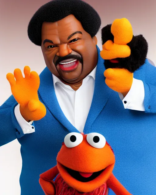 Prompt: craig robinson as a muppet. highly detailed felt. hyper real photo. 4 k.