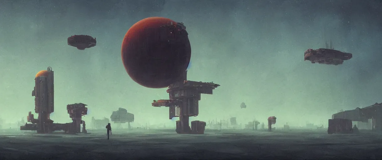 Prompt: illustration, a single scouting spaceship, deep space exploration, the expanse tv series, industrial design, spatial phenomena in the background, atmospheric, cinematic lighting, 4k, greebles, widescreen, wide angle, beksinski, sharp and blocky shapes, simon stalenhag