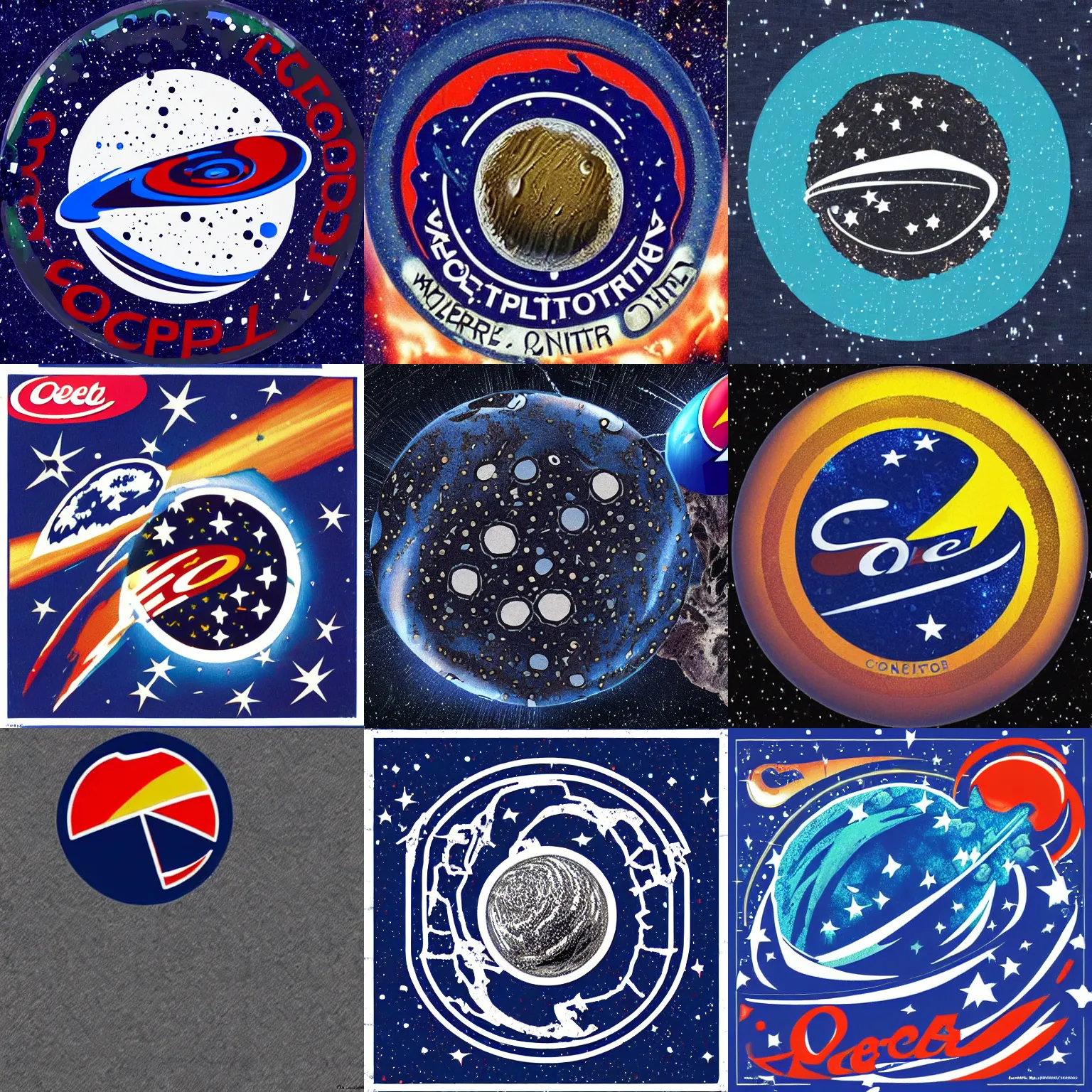 Prompt: meteorite themed cosmic horror, as the Pepsi logo