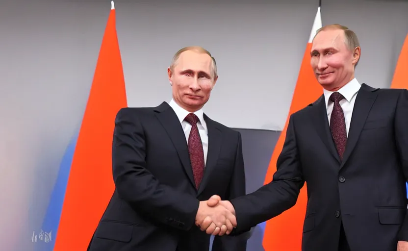 Image similar to vladimir putin shaking hands with billy herrington, press conference, 1 0 8 0 p, press photos, russia today