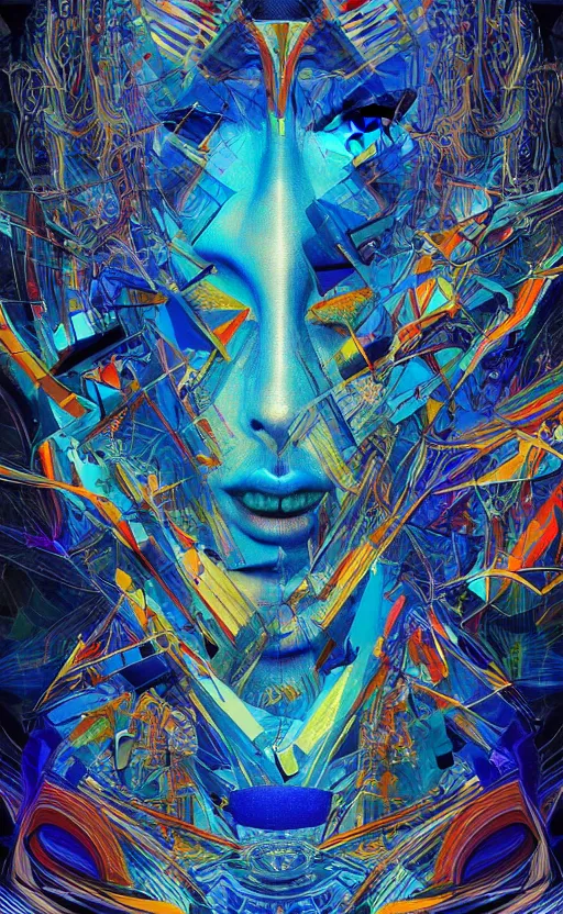 Prompt: a collage of abstract images with a blue background, a visionary pop art painting by android jones, behance contest winner, psychedelic art, psychedelic, hypnotic, high detailed