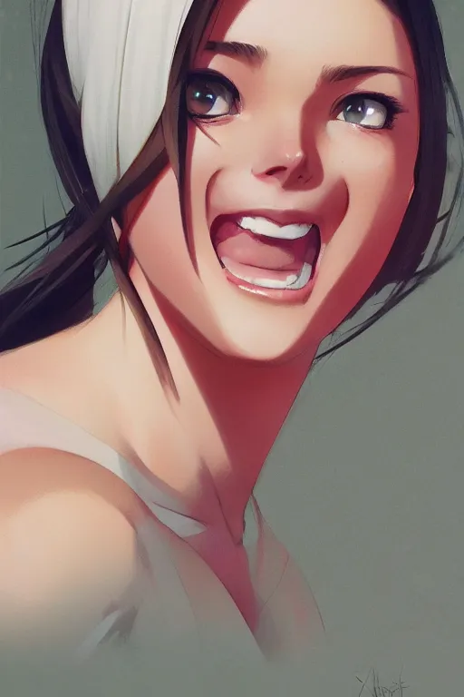 Prompt: a girl laughing gently, full shot, fine - face, realistic shaded perfect body, fine details. night setting. very anime style. realistic shaded lighting poster by ilya kuvshinov katsuhiro, magali villeneuve, artgerm, jeremy lipkin and michael garmash, rob rey and kentaro miura style, trending on art station