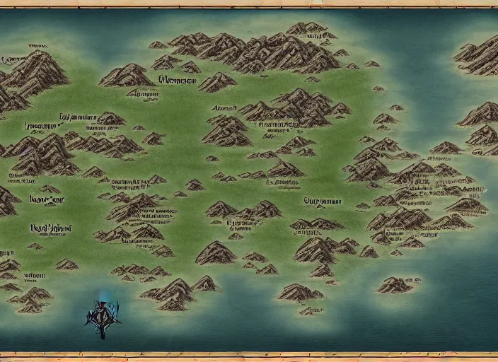 Image similar to Fantasy map of a dark, evil-aligned region, containing a city near a lake taking up half of the composition