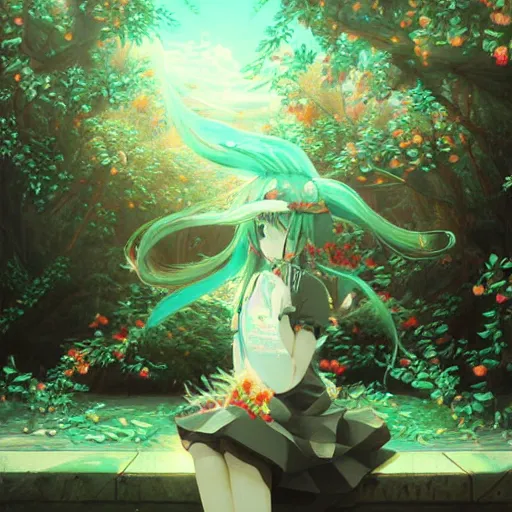 Prompt: danbooru oil hatsune miku painting trending anime manga official artwork ferdinand knab lois van baarle beautiful portrait vibrant very precise