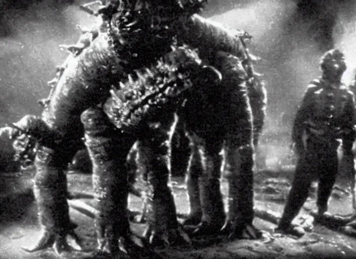 Prompt: scene from the 1912 science fiction film The Thing
