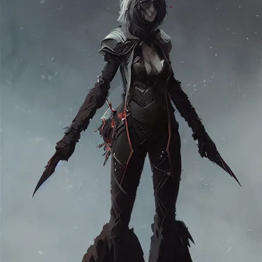 Image similar to trending on artstation, dhamphir, vampire, character design, concept art, style of greg rutkowski, makoto shinkai, forward facing, fantasy armor, highly detailed, digital art, female