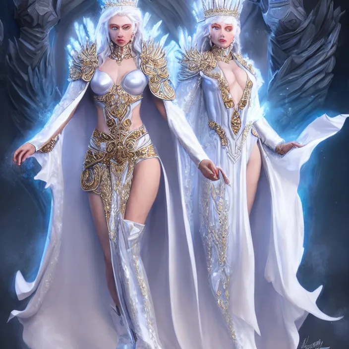 Image similar to beautiful ice queen in ornate robes, highly detailed, 8 k, hdr, award - winning, trending on artstation, clayton crain