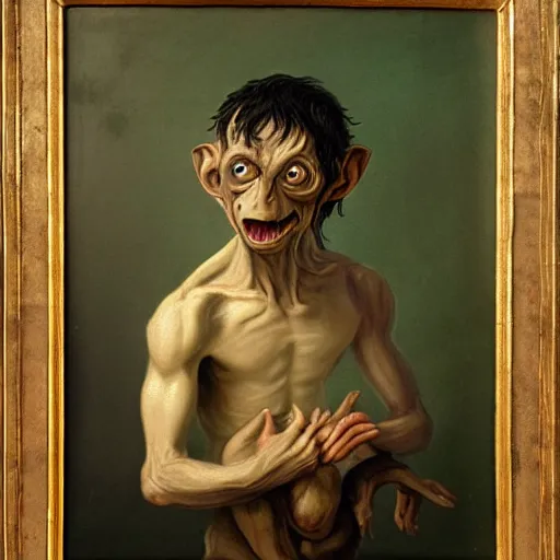 Image similar to a rococo oil painting of gollum