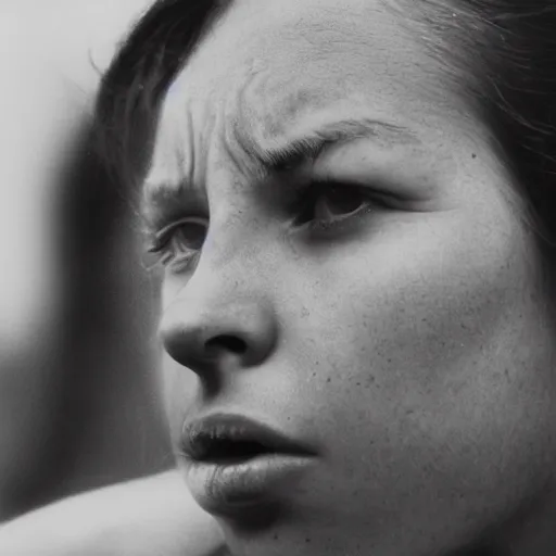 Image similar to a candid extreme closeup portrait of an expressive face of a terrified young woman by annie leibovitz