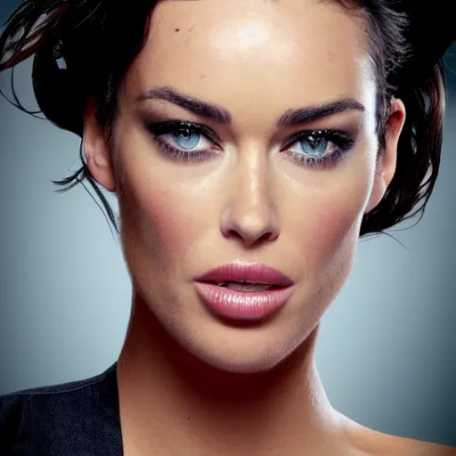 Image similar to photograph of Megan Gale as a super hero, highly detailed, headshot Portrait, hyper realistic .