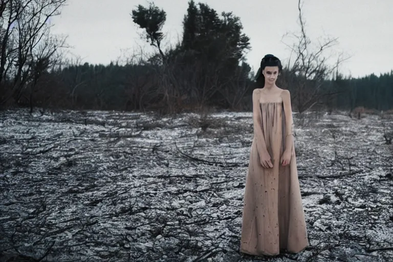 Image similar to 85mm beautiful model fashion photoshoot at the end of the world by Emmanuel Lubezki