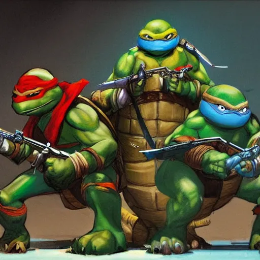Prompt: teenage mutant ninja turtles by craig mullins
