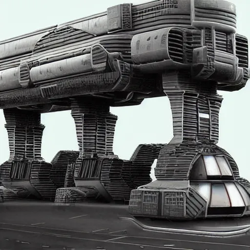 Image similar to Sci-Fi industrial futuristic Brutalism huge carrier vehicle desert