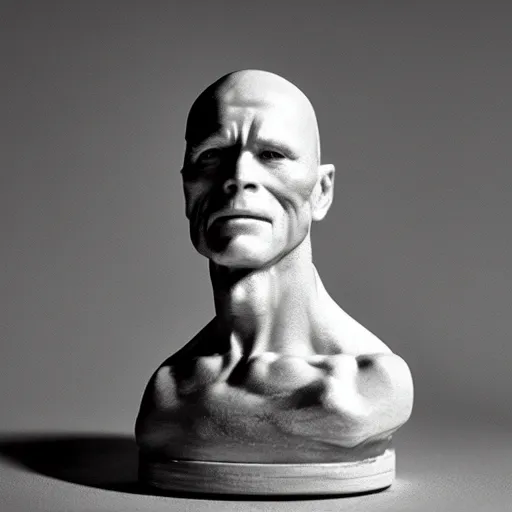 Prompt: A plastic casted statuette of Ed Harris, studio lighting, F 1.4 Kodak Portra