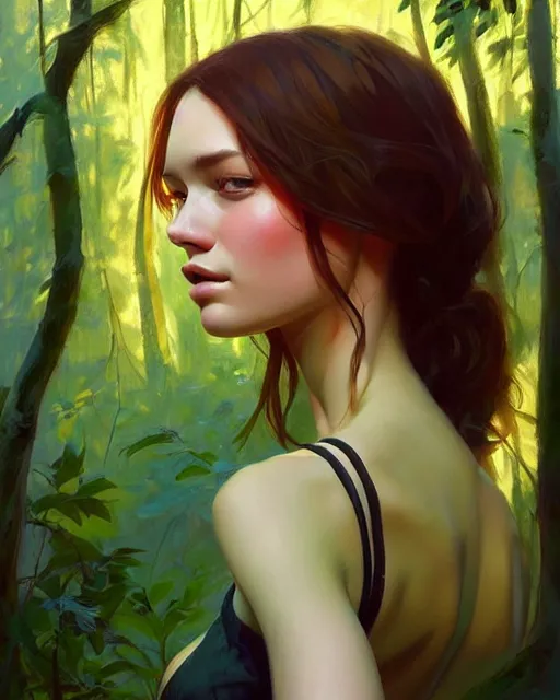 Image similar to stylized portrait of an artistic pose, composition, young forest nymph surrounded by nature, realistic shaded, fine details, realistic shaded lighting poster by ilya kuvshinov, magali villeneuve, artgerm, jeremy lipkin and michael garmash and rob rey