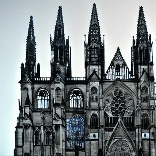 Image similar to gothic cathedral made of human skulls. fantasy art, 8 k, sfw
