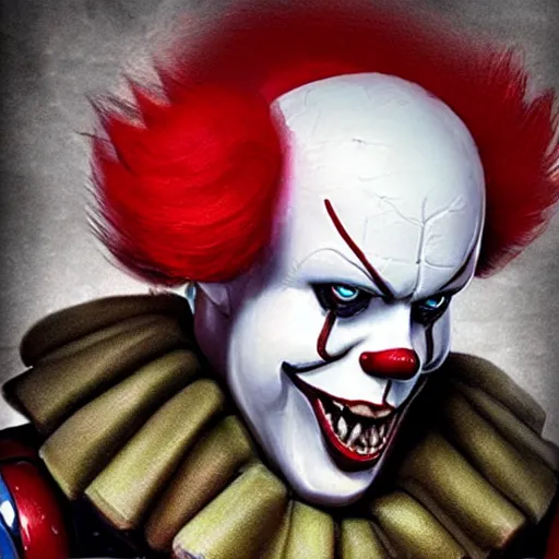 Image similar to warhammer 4 0 k pennywise, photorealistic