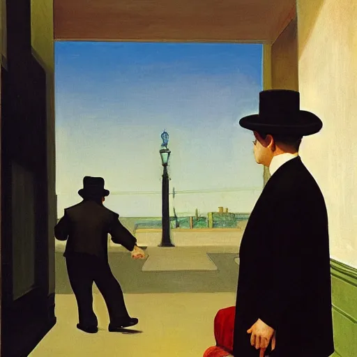 Image similar to an ultra Orthodox Jew and a crocodile by Edward Hopper