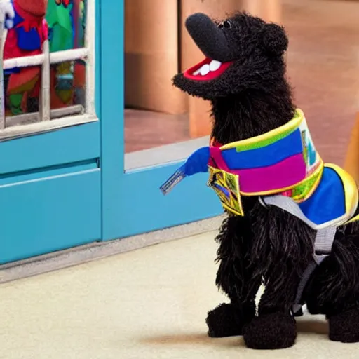 Prompt: A service dog muppet, sesame street