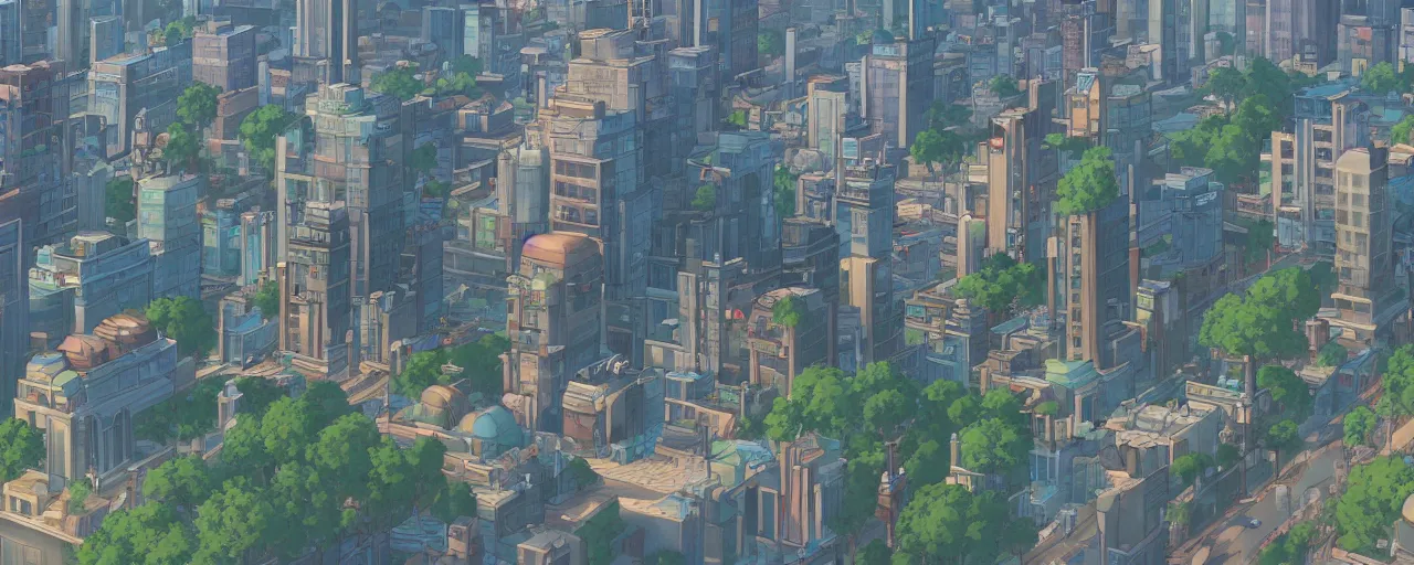 Prompt: A screenshot of the seoul city view in the scene in the Ghibli anime film, pretty rim highlights and specular