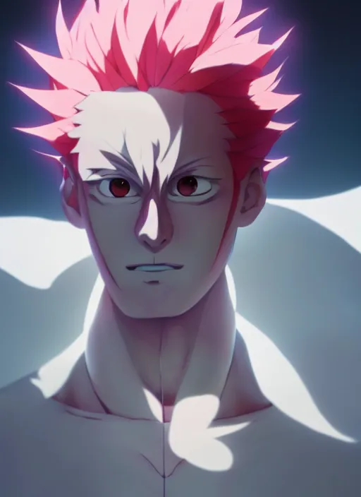 Image similar to hisoka from hunter x hunter, coherent, medium shot, waist up, studio ghibli pixar and disney animation sharp unreal engine 5, anime key art by greg rutkowski, bloom, dramatic lighting