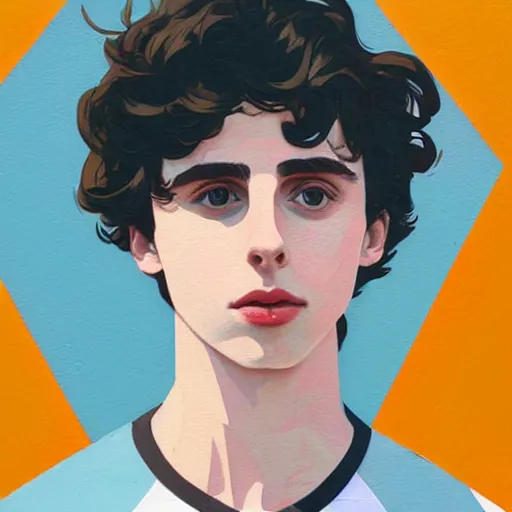 Prompt: Thimotee Chalamet profile picture by Sachin Teng, asymmetrical, Organic Painting , Matte Painting, geometric shapes, hard edges, graffiti, street art:2 by Sachin Teng:4