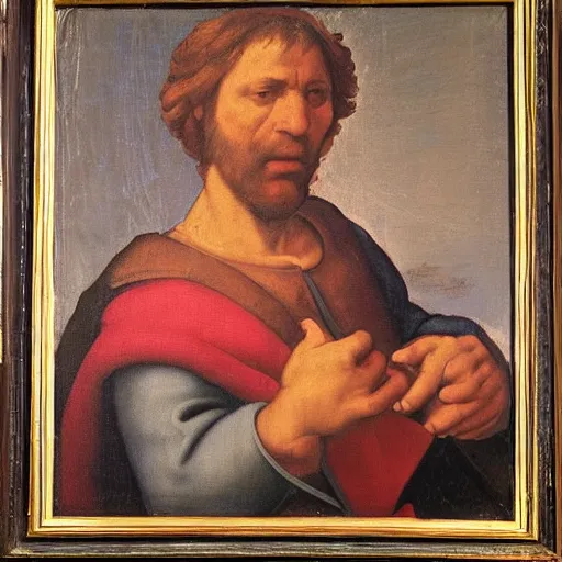 Prompt: a portrait of the painter Raphael. in the style of Raphael. 16th century Italian oil painting.