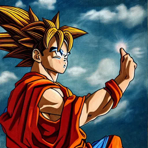 Image similar to portrait of goku styled as a renaissance painting