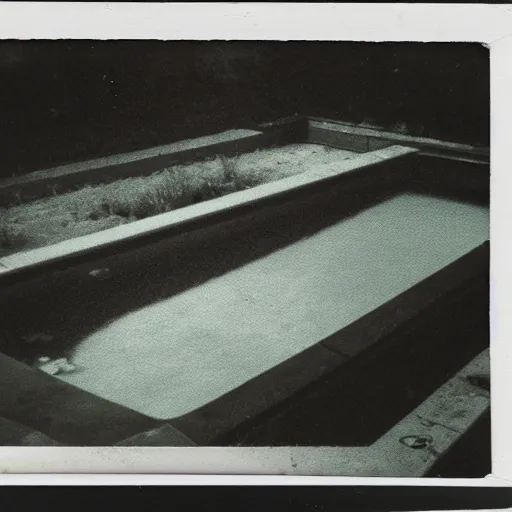 Prompt: polaroid photo of abandoned liminal swimming pool scary, dark art, moody