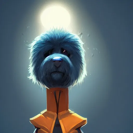 Image similar to portrait of an anthropomorphic puppy knight, puppy face, dark blue fur, angry look, ready for battle, mattepainting concept blizzard pixar maya engine on cold night stylized background splash comics global illumination lighting artstation lois van baarle, ilya kuvshinov, rossdraws