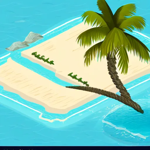 Prompt: an isometric ocean with beach and palm trees