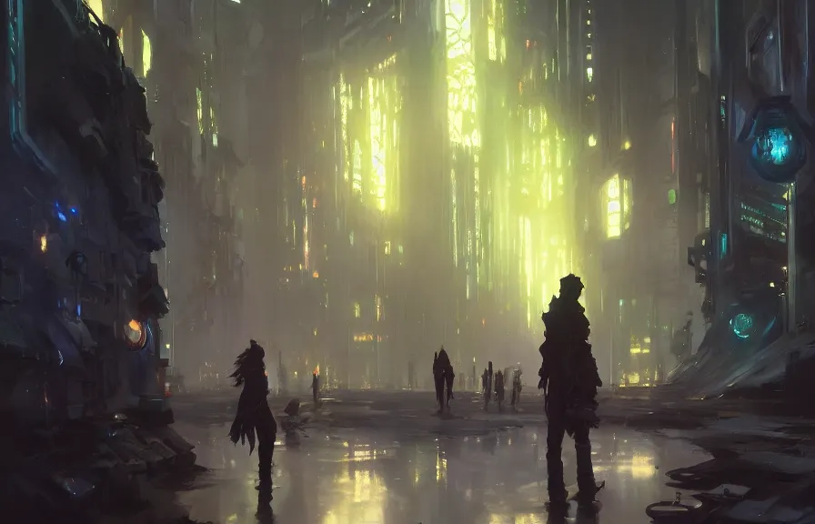 Image similar to greg manchess concept art of a the cyberpunk elderwood dimension, key visual, ambient lighting, highly detailed, digital painting, artstation, concept art, sharp focus, by makoto shinkai and akihiko yoshida and hidari and wlop and greg rutkowski