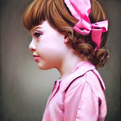 Image similar to beautiful pink little girl, profile picture, vintage fashion, highly detailed, reflection, realistic artwork, hd