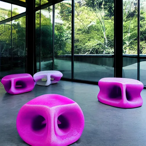 Prompt: the dragonfruit stool by tadao ando