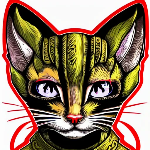 Image similar to Blood thirsty emperor of the world kitten, sticker, highly detailed, colorful, illustration, drama, smooth and clean vector curves, no jagged lines, vector art, smooth