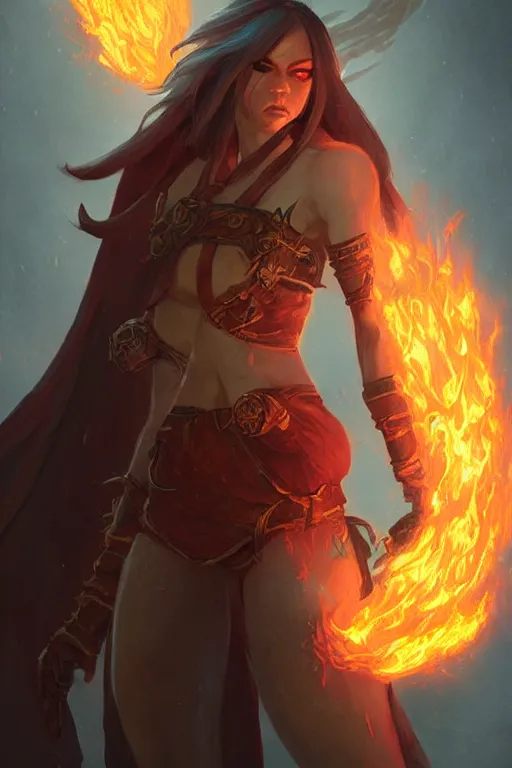 Prompt: a d & d character with flames in their eyes, character concept art, illustration, world of warcraft, by greg rutkowski, emylie boivin, rossdraws