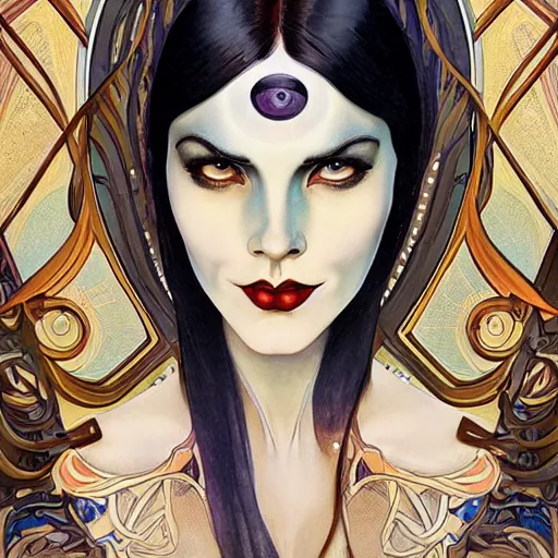 Image similar to an art nouveau, ( streamline moderne ), multi - ethnic and multi - racial portrait in the style of anna dittmann and donato giancola and charles dulac. very large, clear, expressive, and intelligent eyes. symmetrical, centered, ultrasharp focus, dramatic lighting, photorealistic digital matte painting, intricate ultra detailed background.