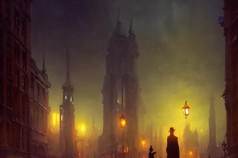 Image similar to an victorian city, scene in the night, lovecraftian horror in the background sky. 1 8 9 0, key visual, conceptart, ambient lighting, highly detailed, digital painting, artstation, concept art, sharp focus, by makoto shinkai and akihiko yoshida and greg manchess