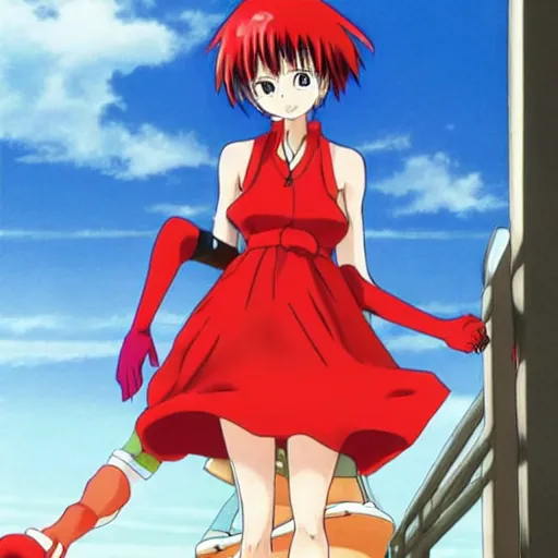 Prompt: asuka from evangelion wearing a sundress and holding viewer's hand